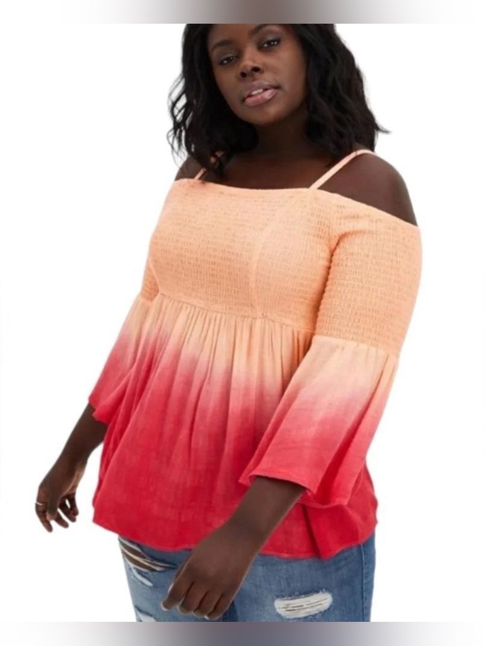 NWT Torrid Orange Ombré Smocked Bell Sleeve Boho Top Size 4 (4X)